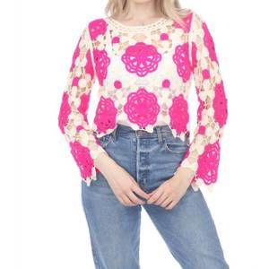 NEW RAIN AND ROSE quinn knit floral top in fushia